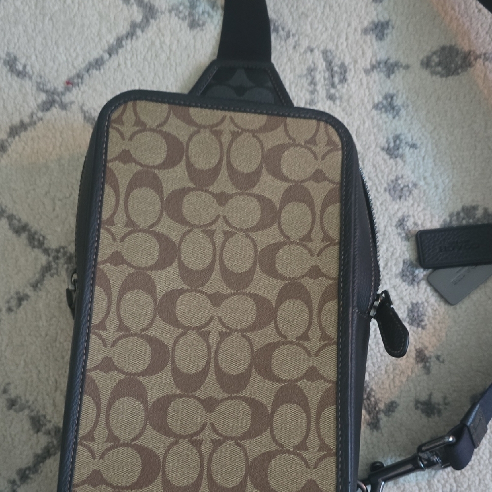 Coach Brown and Black Belt Bag with Signature Design